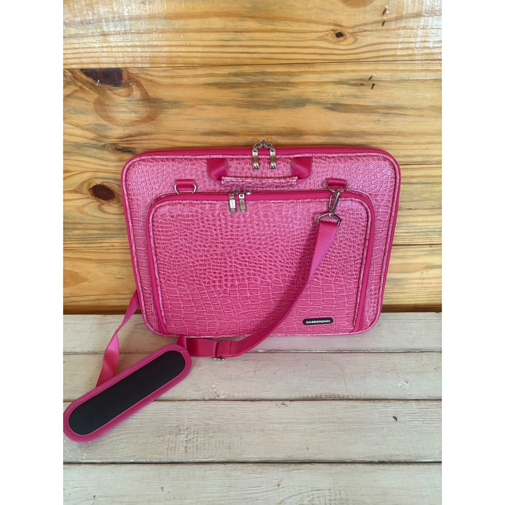 CaseCrown Pink Crocodile Embossed Laptop Messenger Bag Shoulder Strap Case